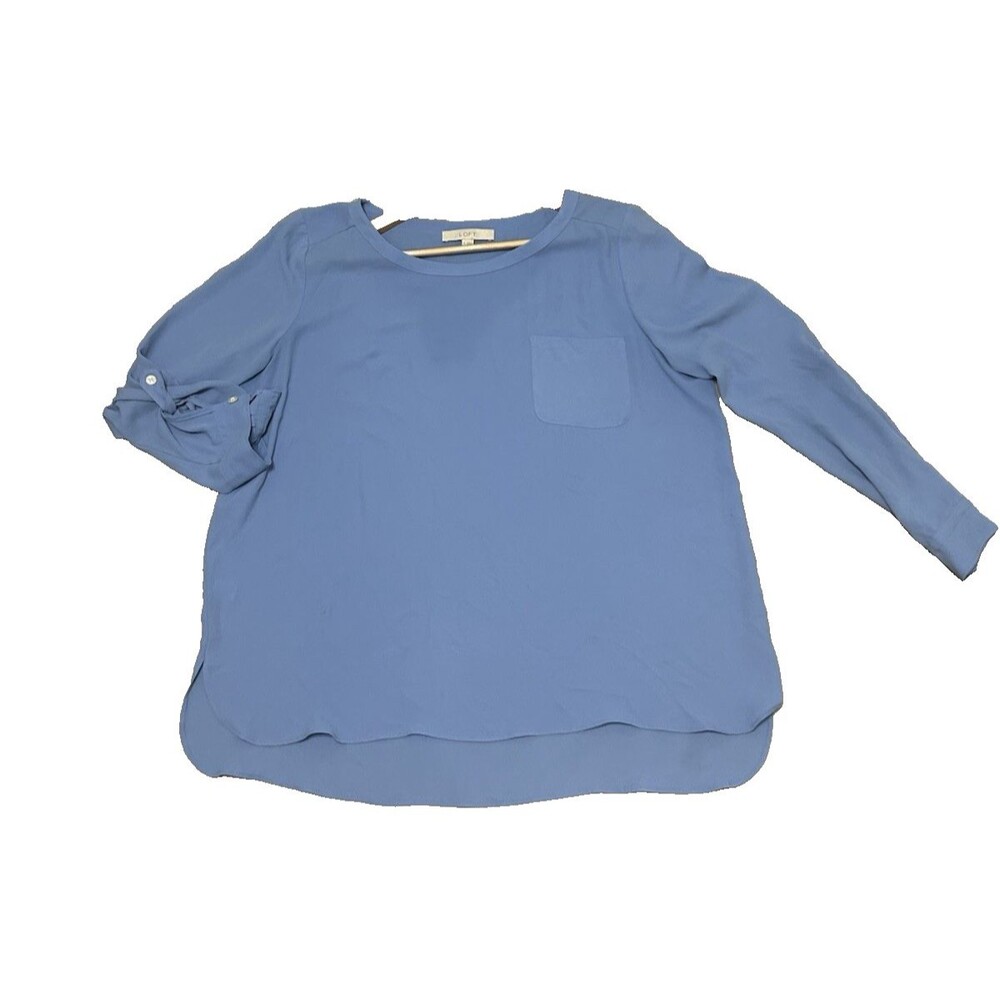 Women's LOFT Xl Blue Pull On Tab Sleeve Top Polyester Classy Preppy Look